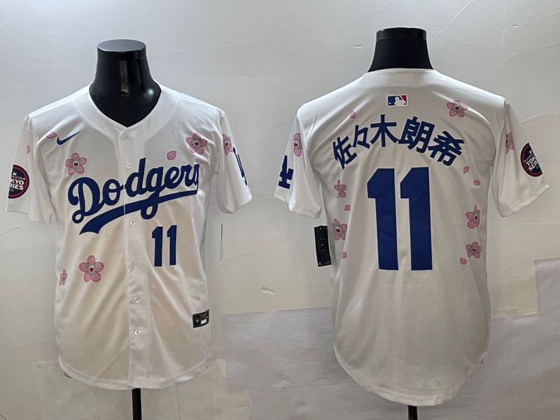 Men Los Angeles Dodgers #11 R.Sasaki White Sakura Edition 2025 Nike MLB Jersey style 2